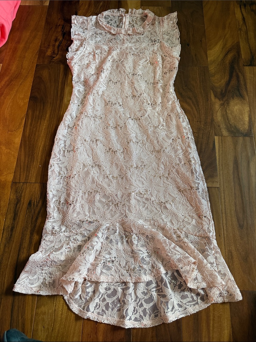 Women's Pink Lace High-Low Dress